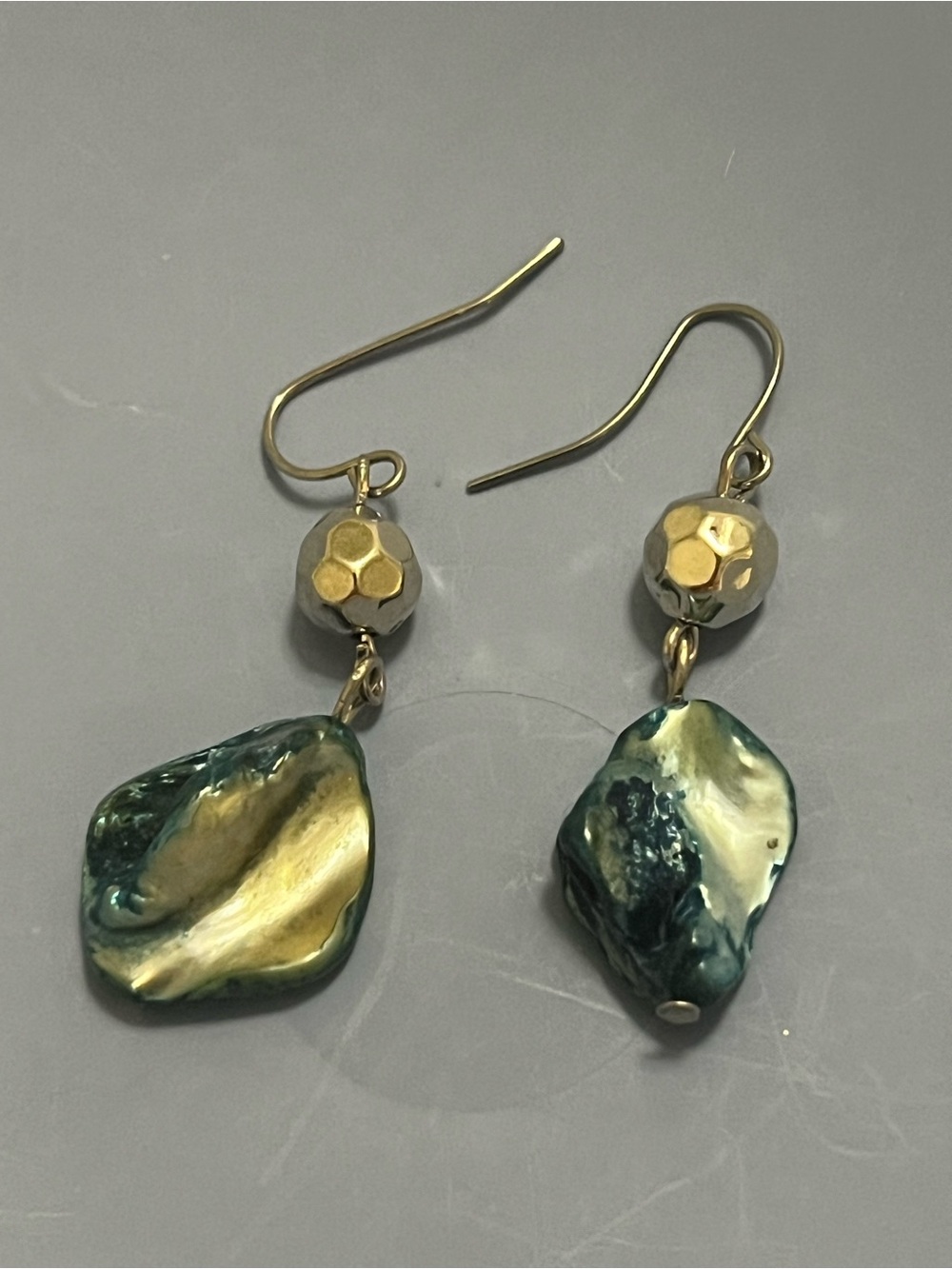 Silver & Teal Irregular Pearl Drop Earrings
